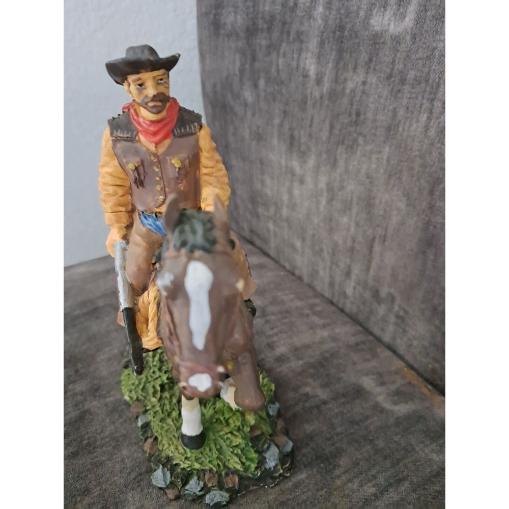 Western Desert Cowboy On Saddleback Riding Brown Stallion Horse Figurine - Picture 6 of 9